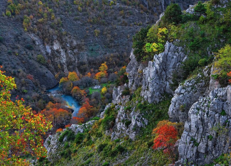 River in Autumn Canyon — Blue