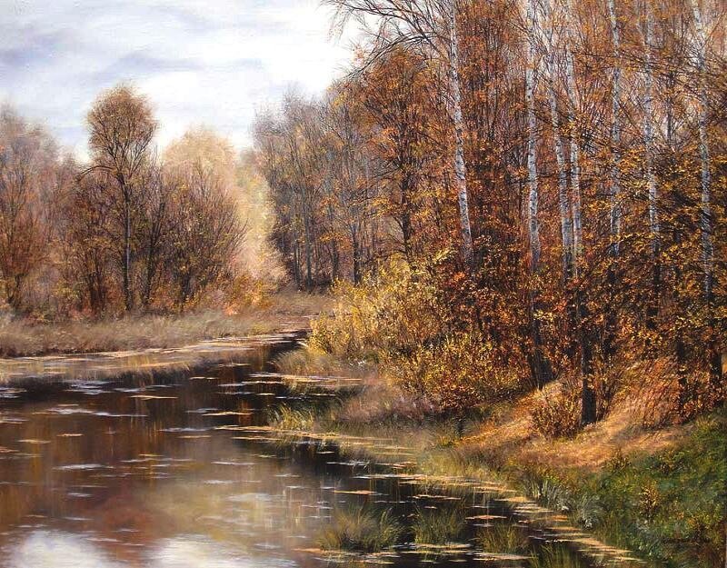 River in Autumn Forest — Brown