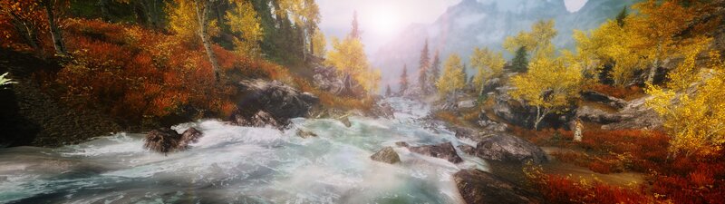 River in Autumn Forest — Yellow, Serene, 3d Render