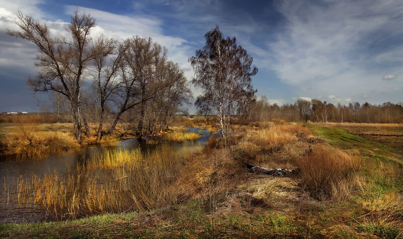 River in Autumn Landscape — Blue, Dramatic, Photograph