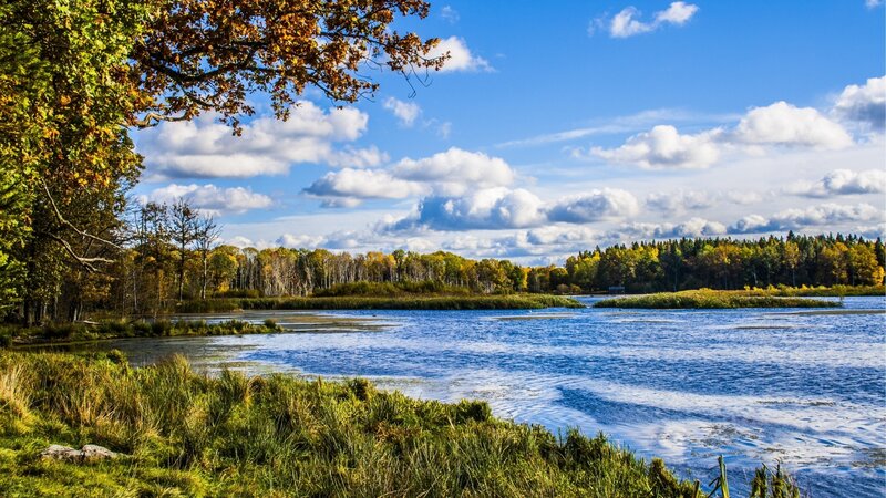 River in Autumn Landscape — Blue, Serene, Photograph