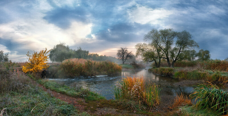 River in Autumn Landscape — Blue, Serene