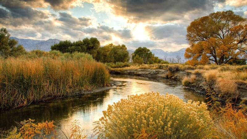River in Autumn Landscape — Golden, Serene, Sunset