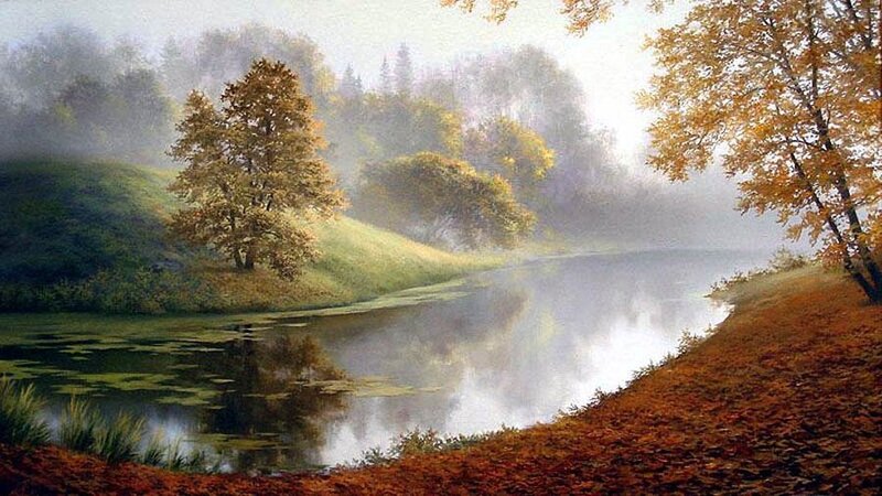 River in Autumn Landscape — Green