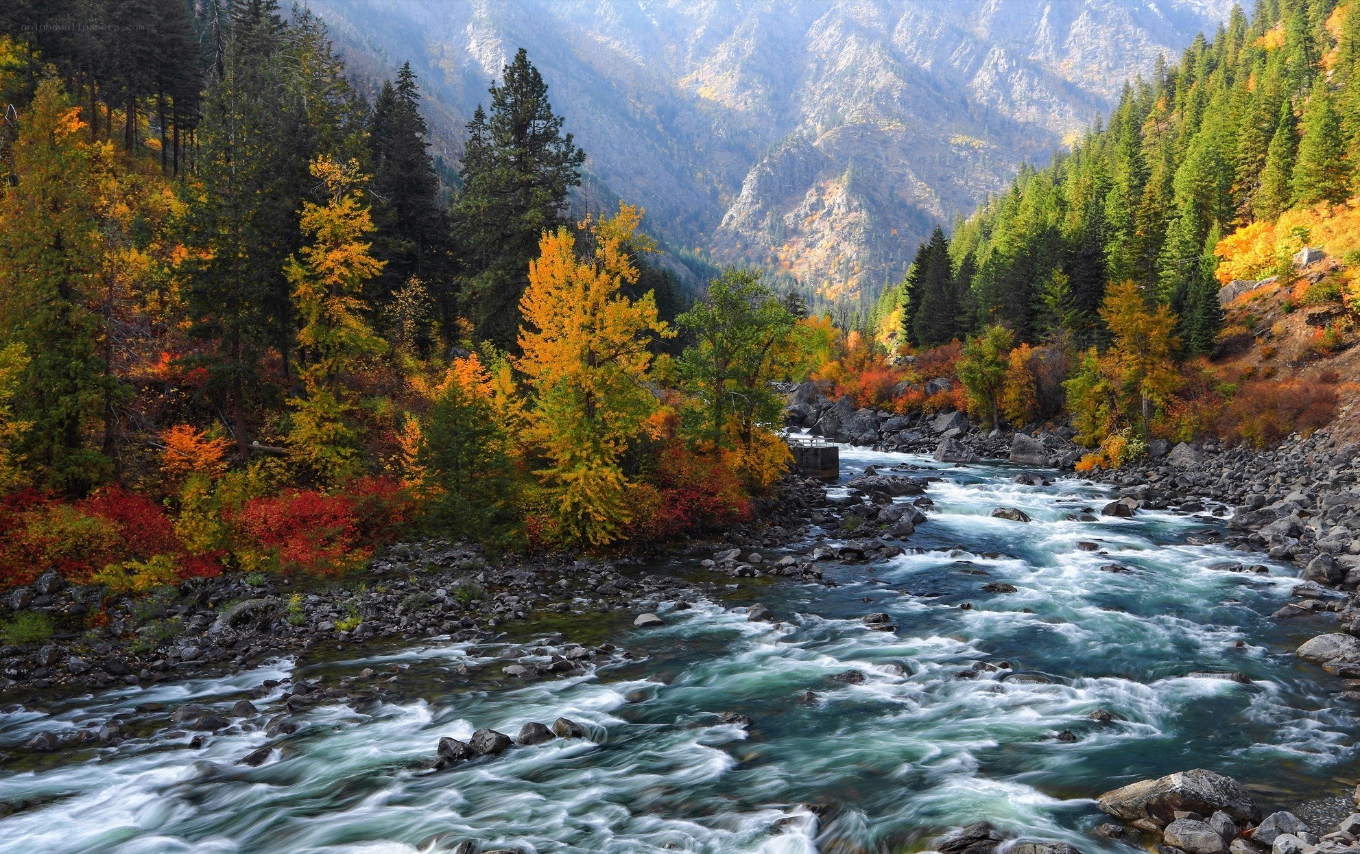 River in autumn mountain valley