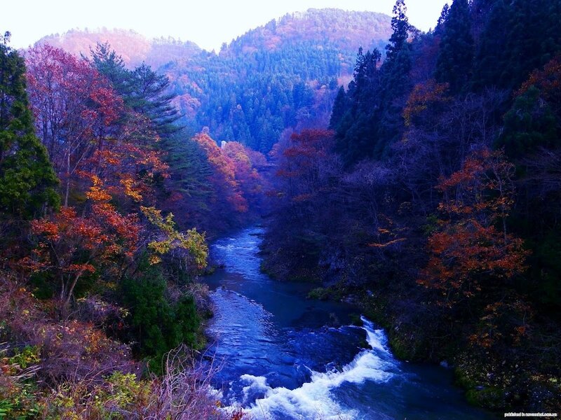 River in Autumn Valley — Blue, Serene
