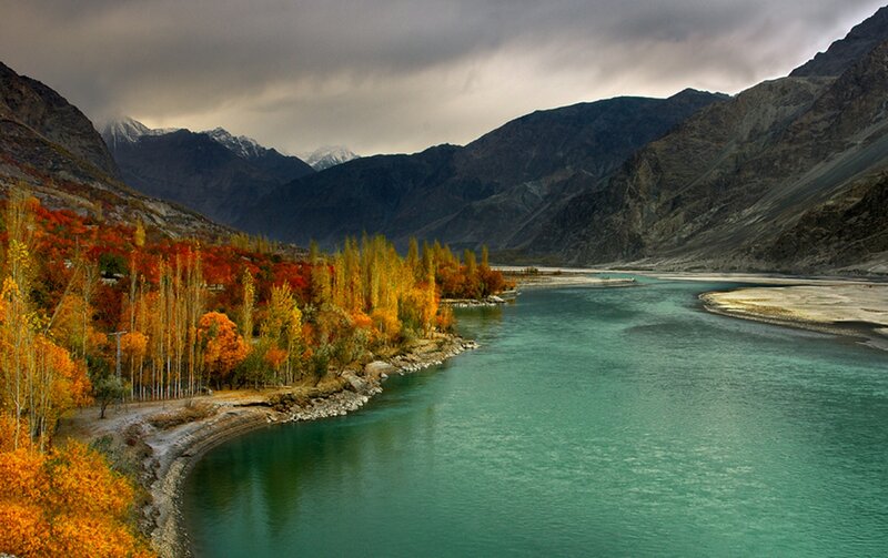 River in Autumn Valley — Green, Dramatic