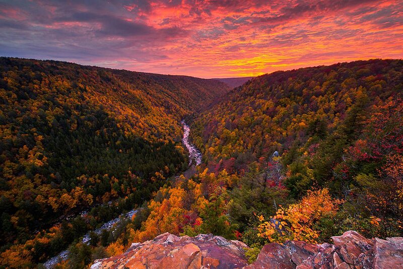 River in Autumn Valley — Orange, Dramatic