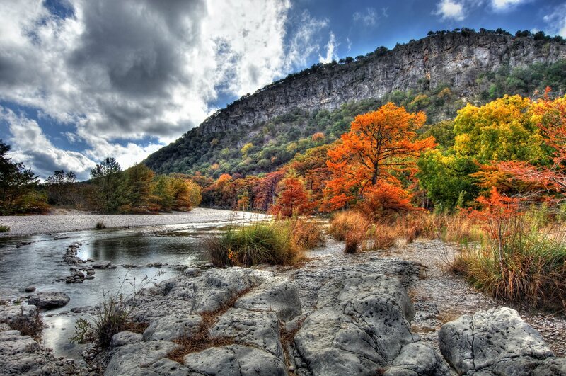 River in autumn with cliffs