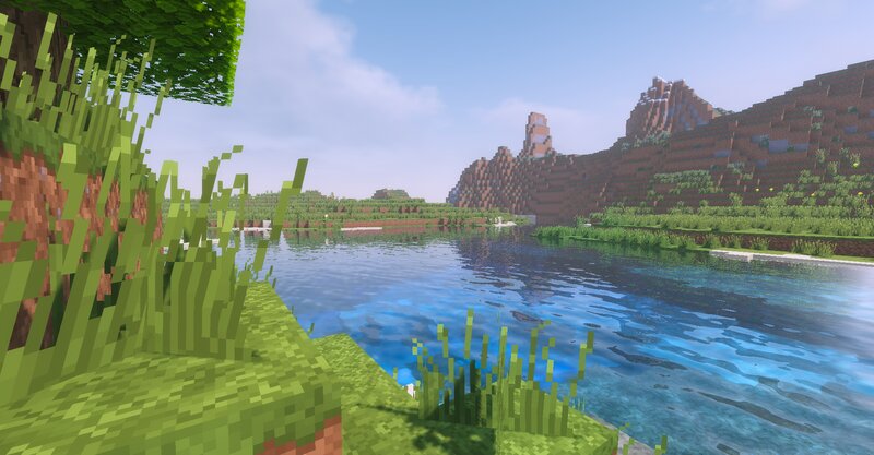 River in Blocky Landscape — Green, Serene