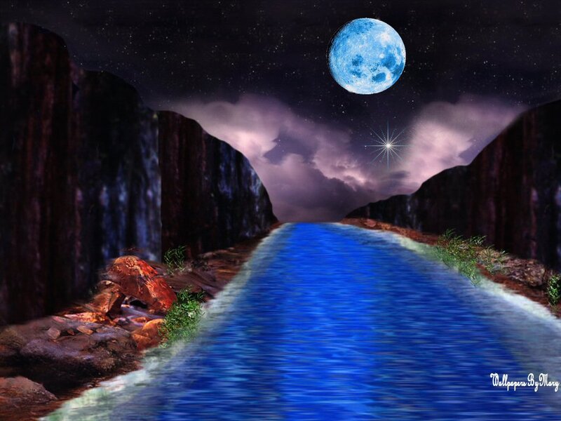 River in Canyon at Night