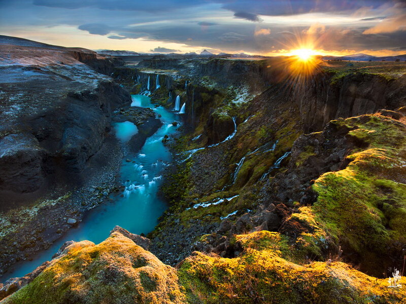 River in Canyon at Sunset — Blue, Dramatic