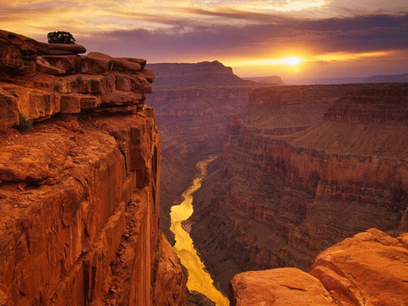 River in Canyon at Sunset — Orange