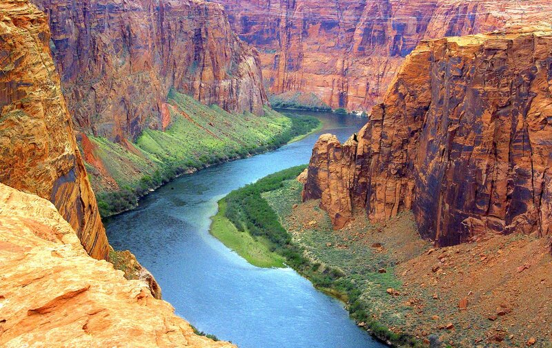 River in Canyon — Blue, Dramatic, Afternoon, Photograph, Rocks