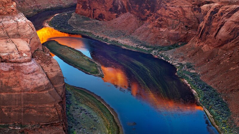 River in Canyon — Blue, Dramatic, Sunset, Photograph