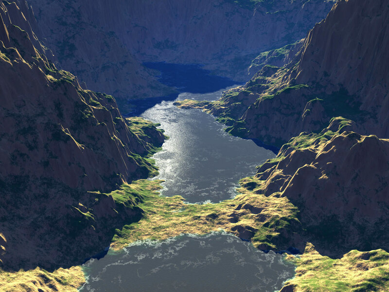 River in Canyon — Blue, Serene, Afternoon, 3d Render