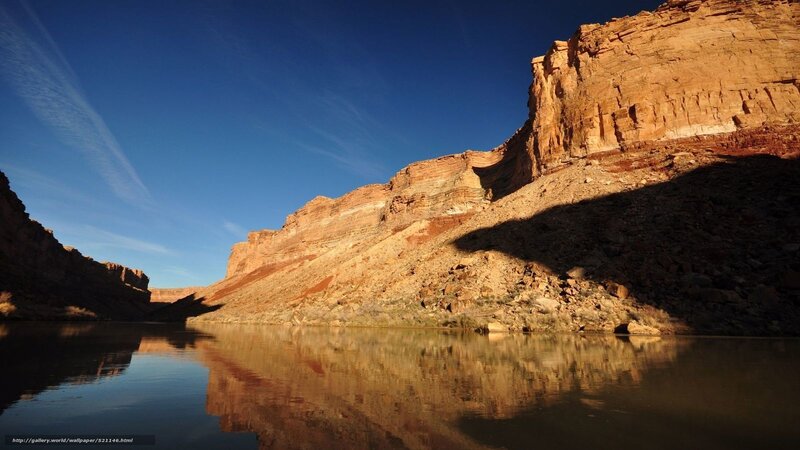 River in Canyon — Blue, Serene, Afternoon, Photograph, Cliffs
