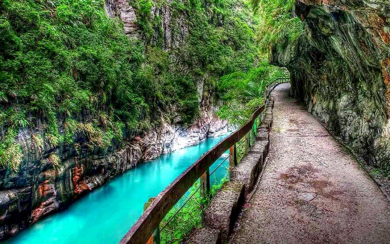 River in Canyon — Blue, Serene, Photograph