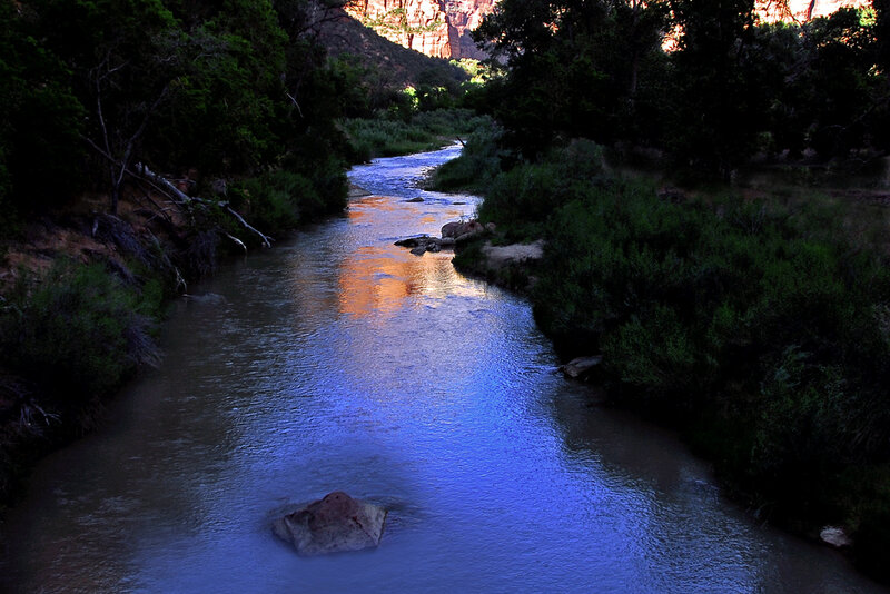 River in Canyon — Blue, Serene, Sunset