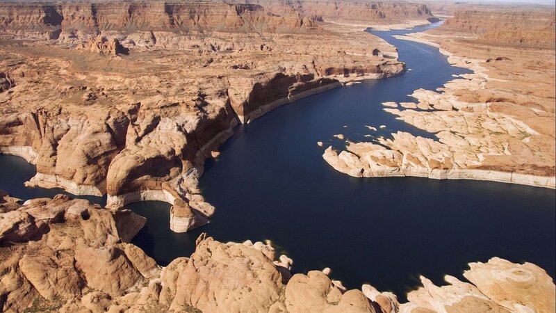 River in Canyon — Brown, Dramatic, Afternoon, Photograph, Rock Formations