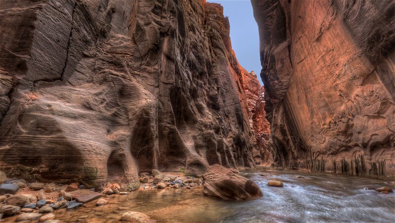 River in Canyon — Brown, Dramatic, Afternoon, Photograph, Rocks