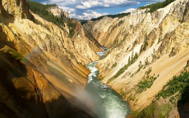 River in Canyon — Brown, Dramatic, Afternoon, Photograph, Trees, Sky