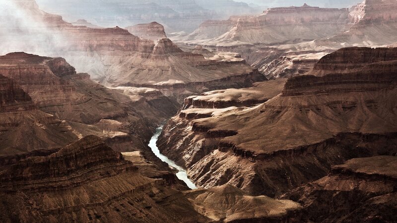 River in Canyon — Brown, Dramatic, Photograph, Rock Formations