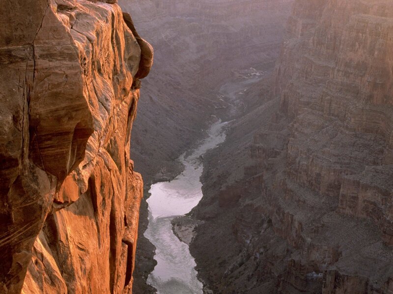 River in Canyon — Brown, Dramatic, Sunset, Photograph, Cliff