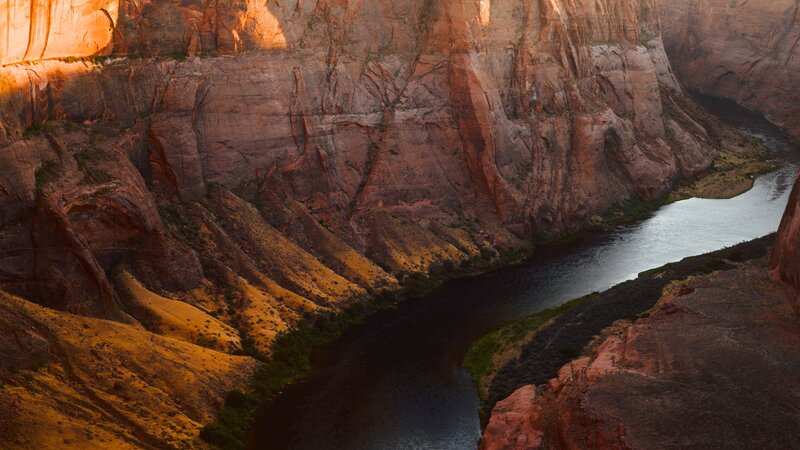 River in Canyon — Brown, Dramatic, Sunset, Photograph, Rock