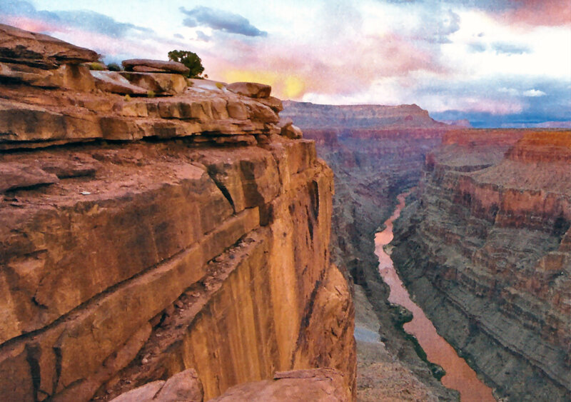 River in Canyon — Brown, Dramatic, Sunset, Photograph