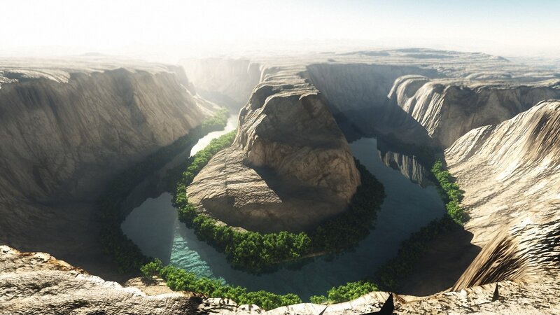 River in Canyon — Brown, Serene, Afternoon, 3d Render