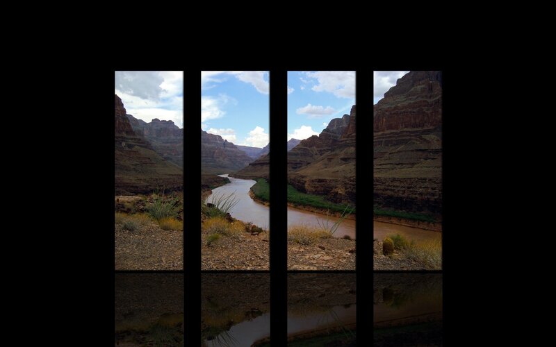 River in Canyon — Brown, Serene, Afternoon, Photograph, Sky, Vegetation