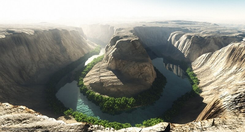 River in Canyon — Brown, Serene, Morning