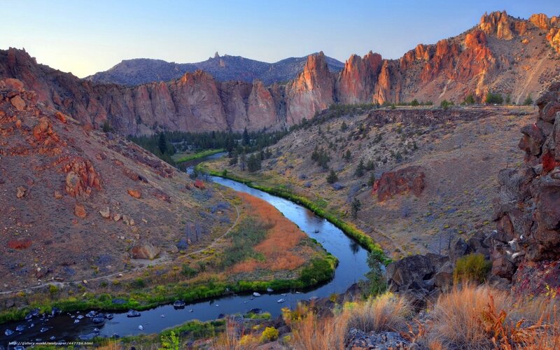 River in Canyon — Brown, Serene, Sunset, Photograph, Mountains