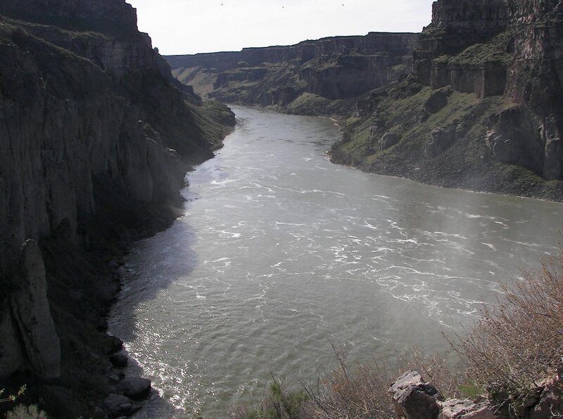 River in Canyon — Gray