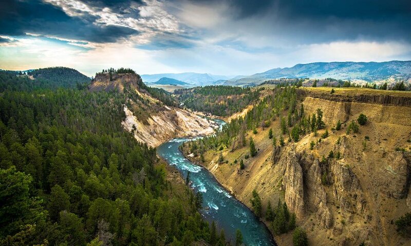 River in Canyon — Green, Dramatic, Afternoon, Photograph, Forest