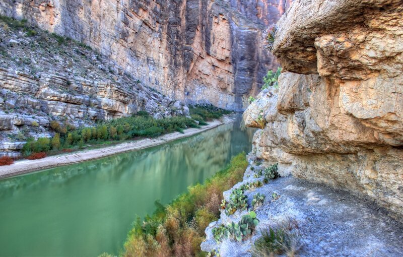 River in Canyon — Green, Serene, Afternoon, Photograph, Rock