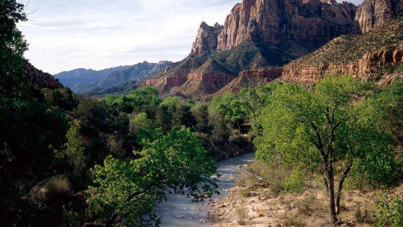 River in Canyon — Green, Serene, Afternoon, Photograph, Trees, Mountains, Stream