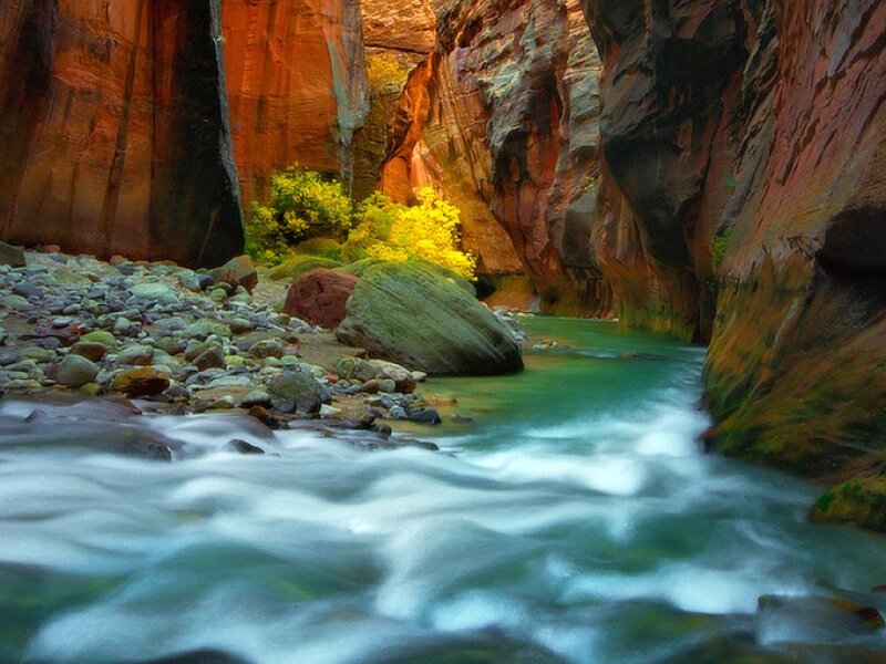 River in Canyon — Green