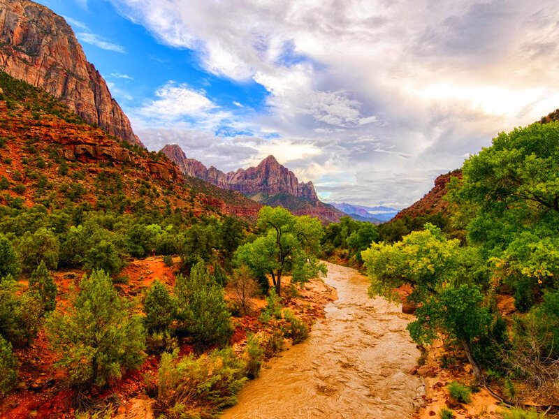 River in Canyon Landscape — Blue, Dramatic, Afternoon, Photograph