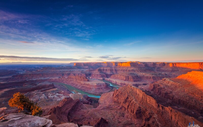 River in Canyon Landscape — Blue, Dramatic, Sunset