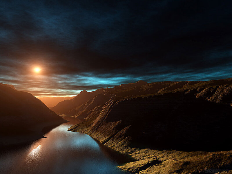 River in Canyon Landscape — Blue, Dramatic