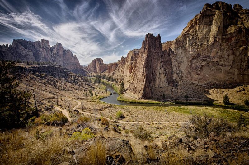 River in Canyon Landscape — Brown, Dramatic, Afternoon, Photograph