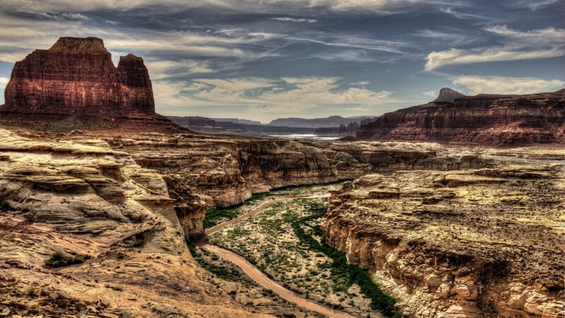 River in Canyon Landscape — Brown, Dramatic, Afternoon