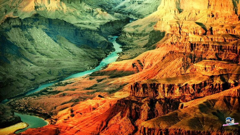 River in Canyon Landscape — Orange, Dramatic, Sunset