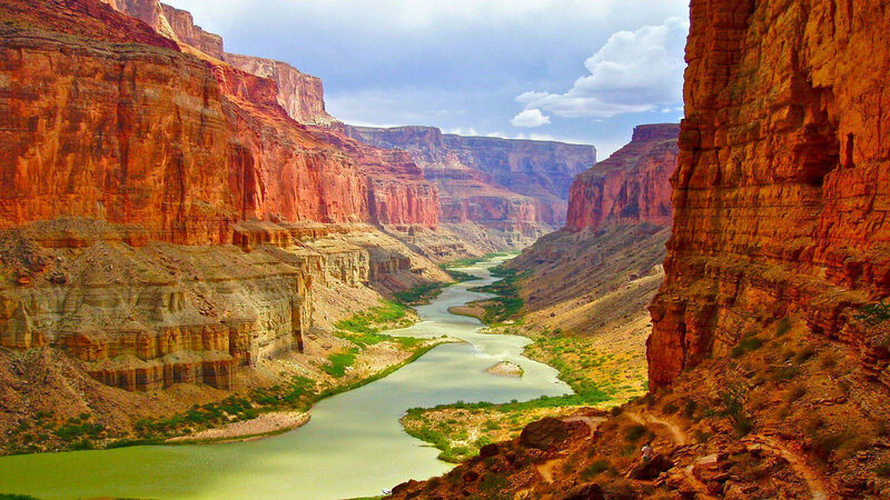 River in Canyon — Red, Dramatic, Afternoon, Photograph, Cliffs, Sky