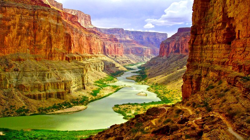 River in Canyon — Red, Dramatic, Afternoon, Photograph, Hiker