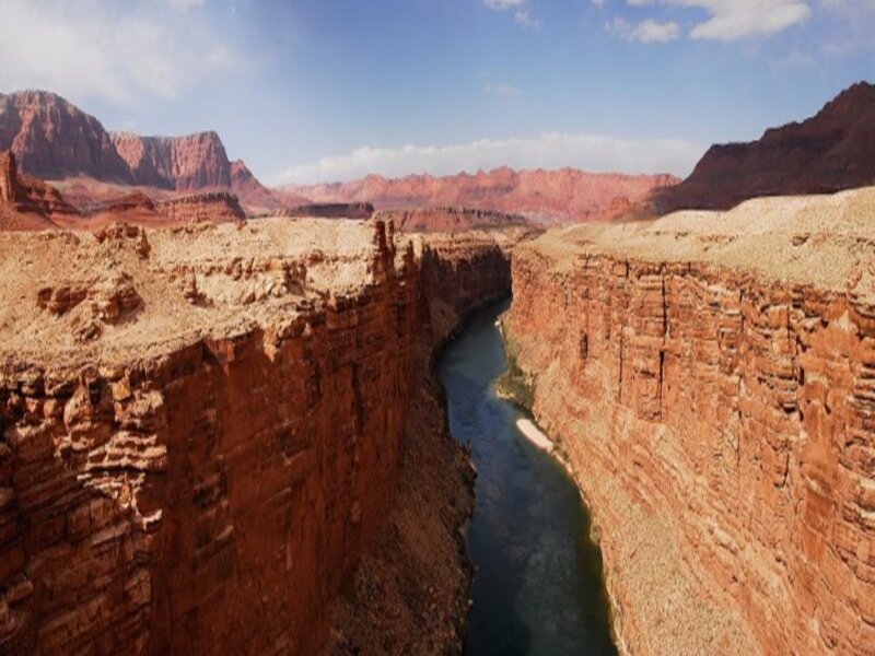River in Canyon — Red, Dramatic, Afternoon, Photograph, Mountains