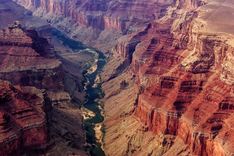 River in Canyon — Red, Dramatic, Afternoon, Photograph, Rock Formations