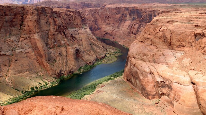 River in Canyon — Red, Dramatic, Afternoon, Photograph, Rocks